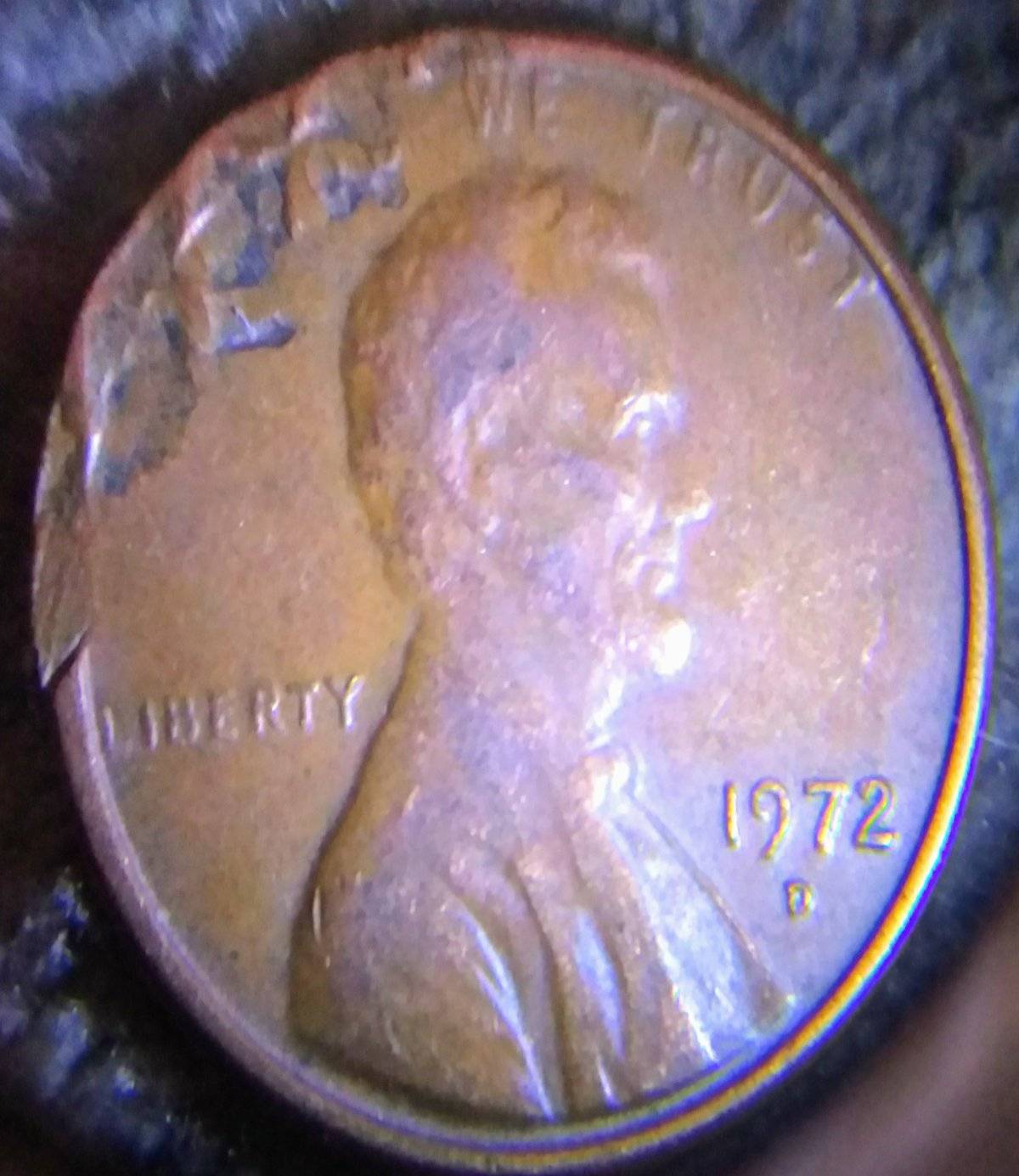 1972-D-Lincoln-Cent-Clamped-In-Vice-Or-Mint-Damage?