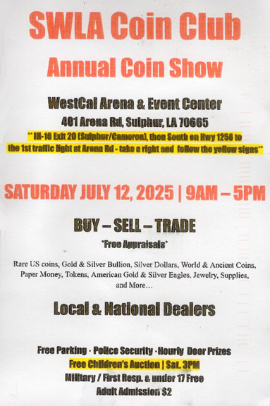 Southwest-Louisiana-Coin-Club---Annual-Coin-Show-Sat.-July-12
