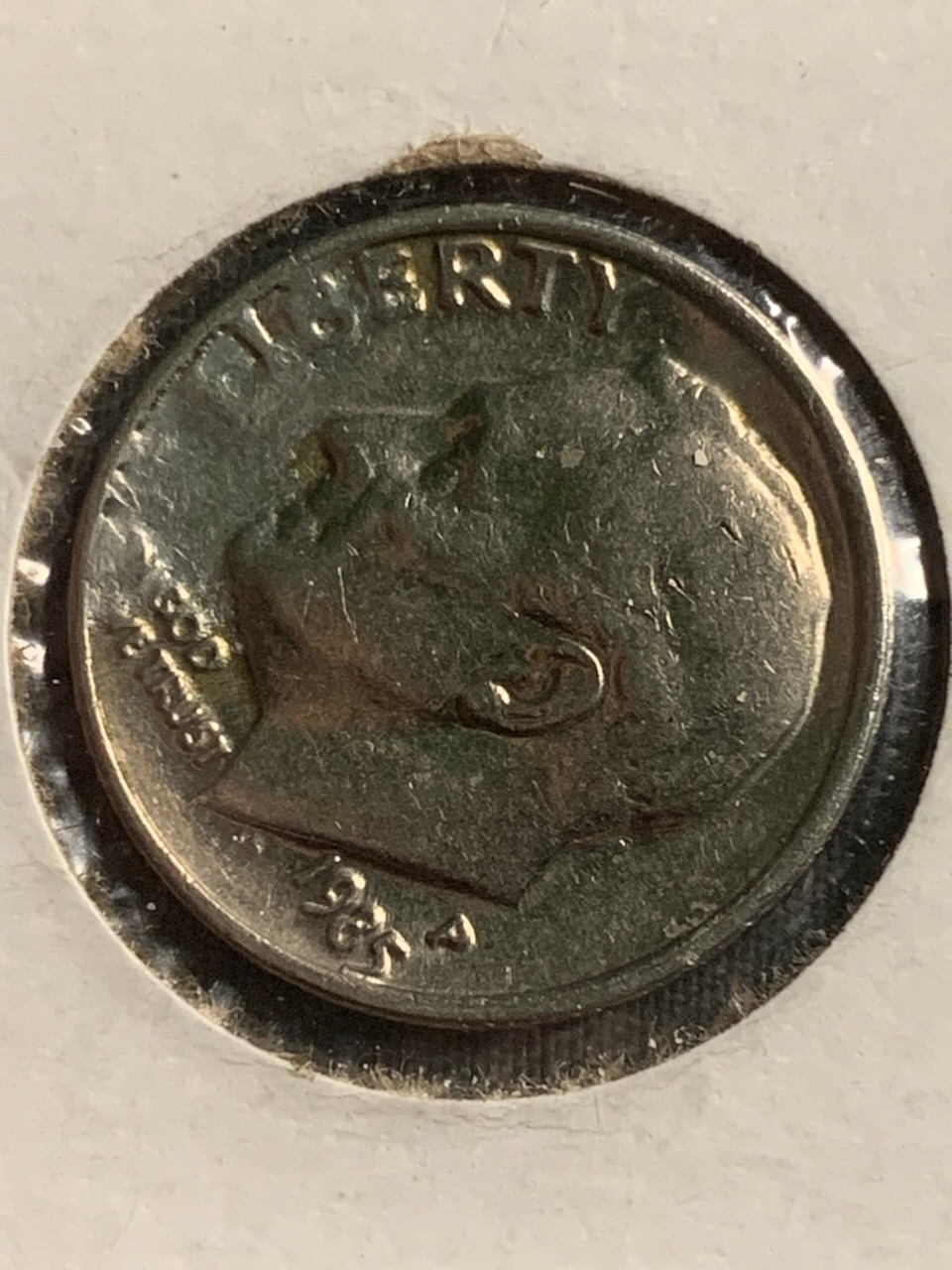 1985-P-Dime.-Struck-Through-Both-Sides.