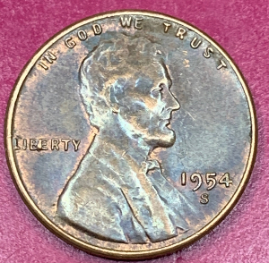 Guessing-VF-1954-S-Penny.-Cud/Chip-On-Liberty-And-Date!