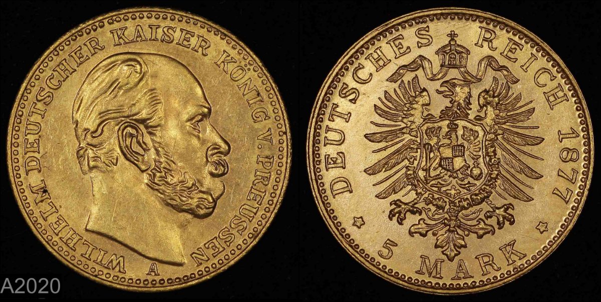 1877-A-Germany---Prussia-Gold-5-Mark
