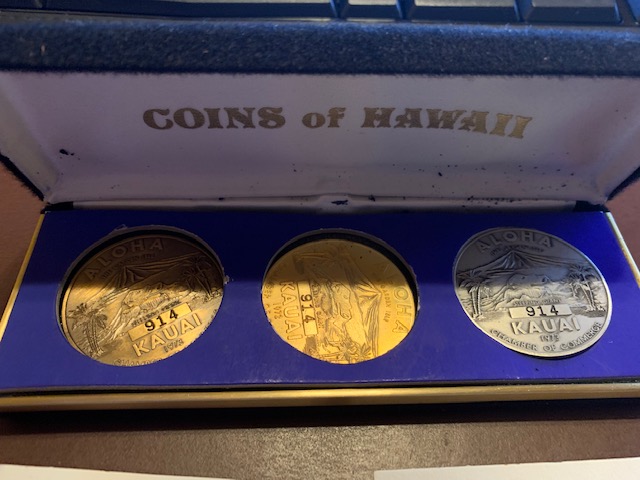 Three-Kauai-Coins-In-Case-With-914-Stamped-On-Front.-1973