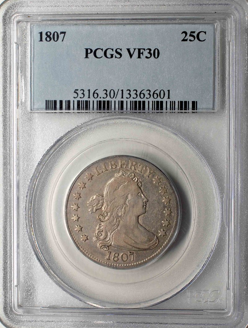 1807-Draped-Bust-Quarter:--PCGS-Graded