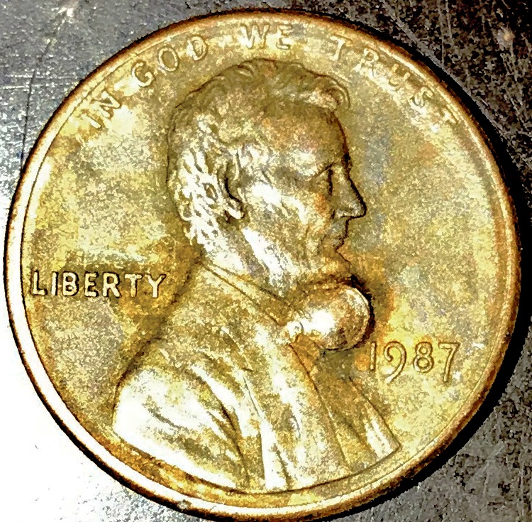1987-Penny-With-Extra-Blob-Of-Metal