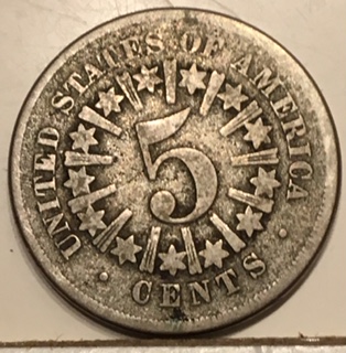 1866-Shield-Nickel,-Slightly-Rotated-Die.