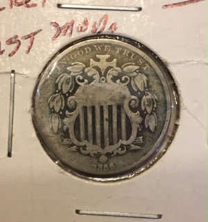 1866-Shield-Nickel,-Slightly-Rotated-Die.