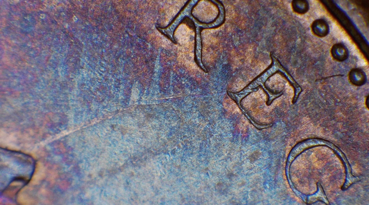 1971-Small-Cent,-Multiple-Obverse-Strike-Through-Errors