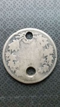 1872?-Victorian-25-Cent-Coin-Rough-Shape-And-Two-Holes-In-Coin?