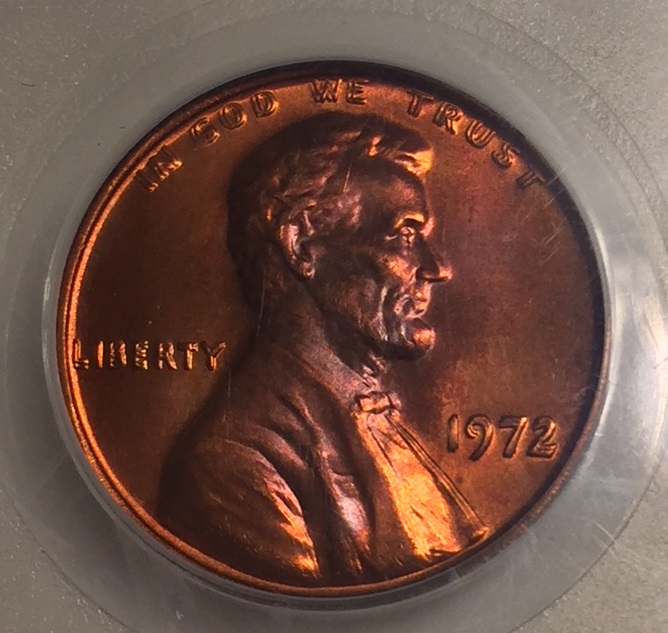 1972-Lincoln-Double-Die-Obverse-Toned,-Scratches-On-Holder