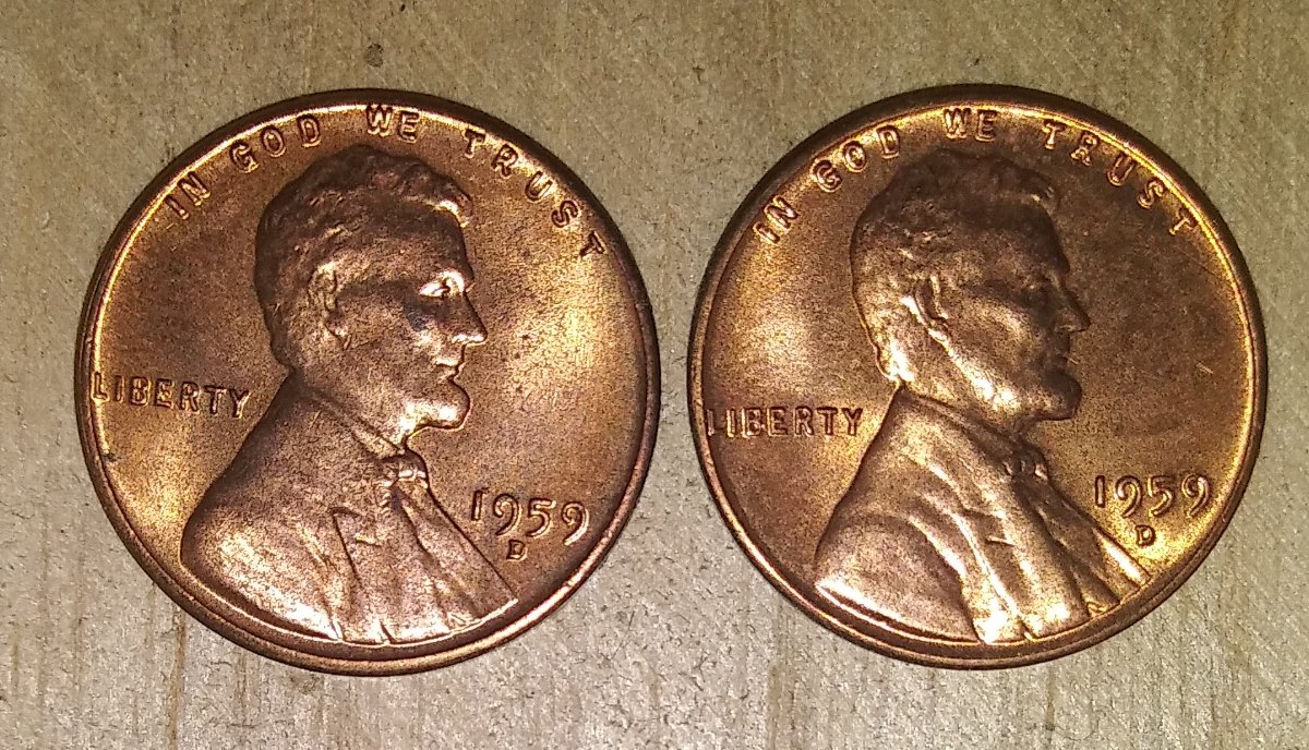 Two-1959-D-Pennys-Double-Die-Mint-Error