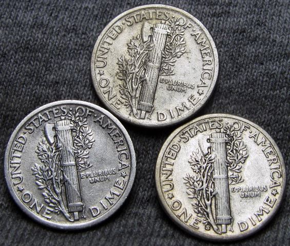 1919,-1923,-1928-S-Mercury-Dimes-Grade-And-Condition