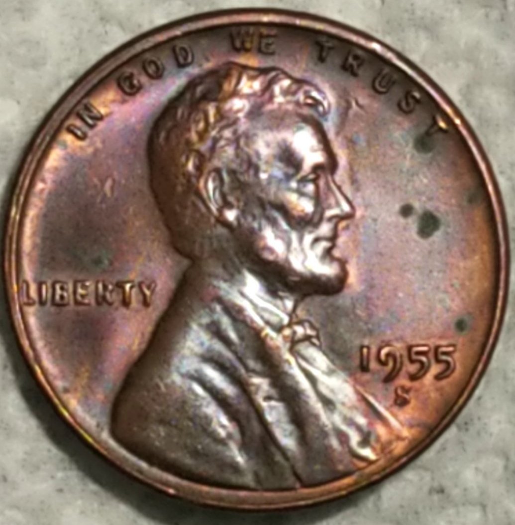 1955-P--Toned-Lincoln-Cent!