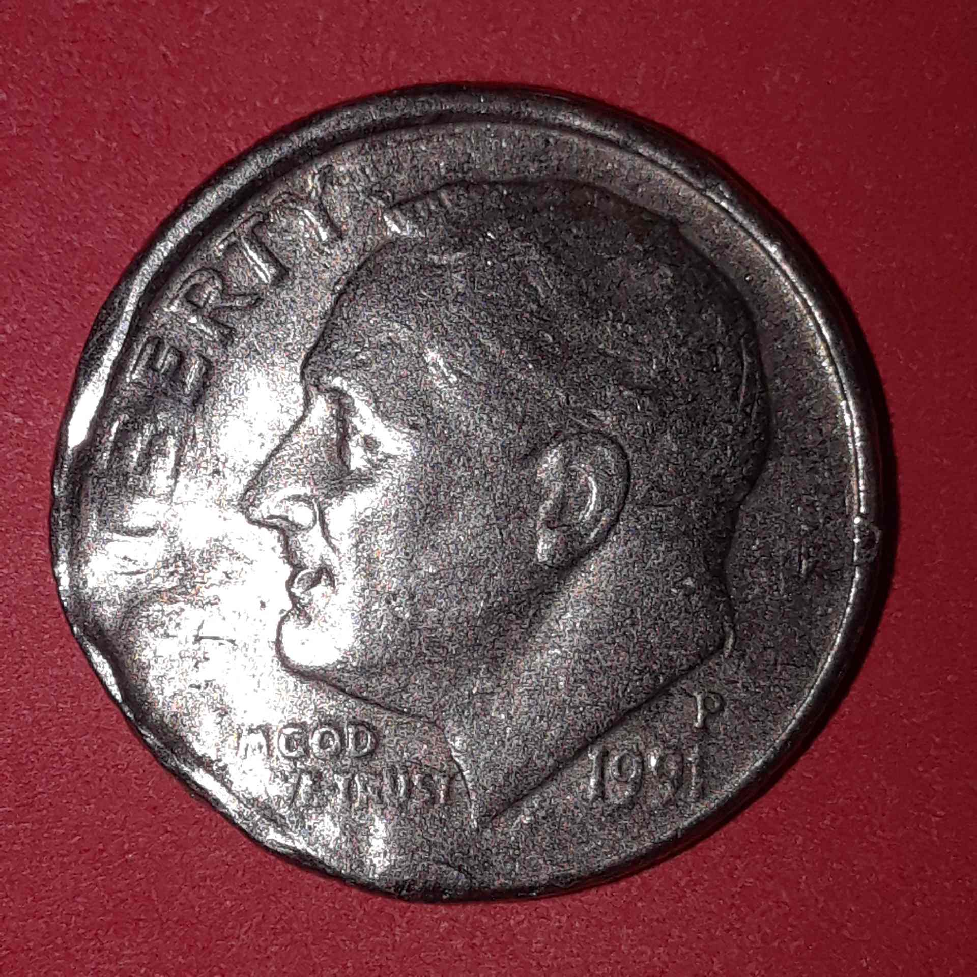 1991-P-Dime-Error-Mis-Struck