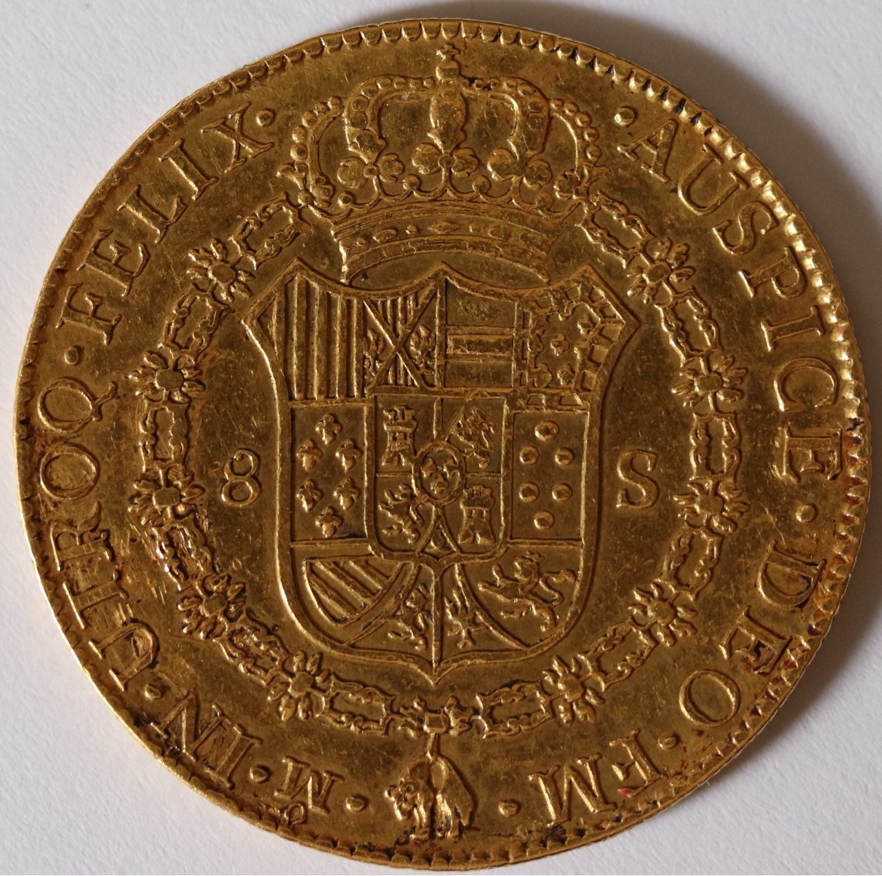 1775-Mexico-8-Escudos---Tests-91%+-Au,-But-Low-Weight---Counterfeit-?