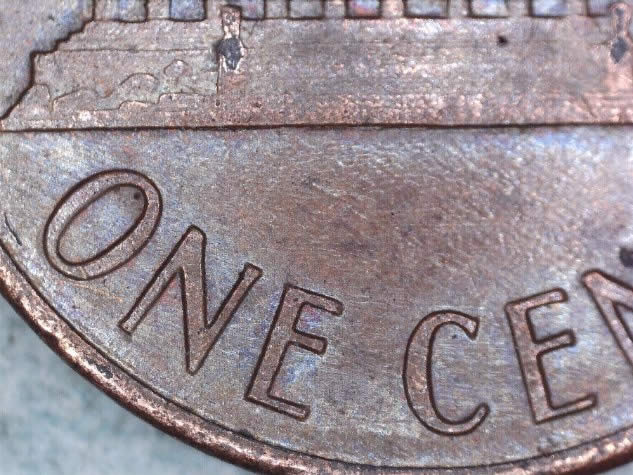 1987-Penny-Coin-Error--Bad-Strike--Silver-Tint