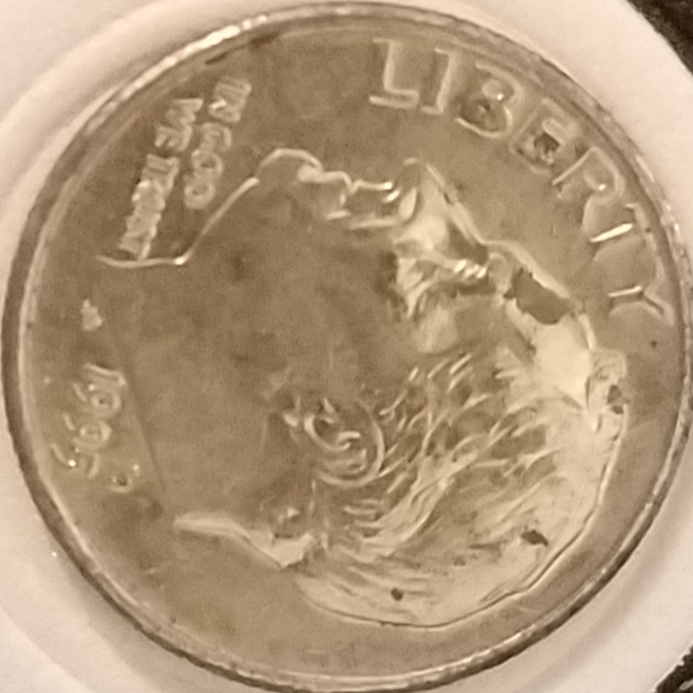 1995-D-Roosevelt-Dime-Pmissing-3/4-Clad-Layer-On-Reverse