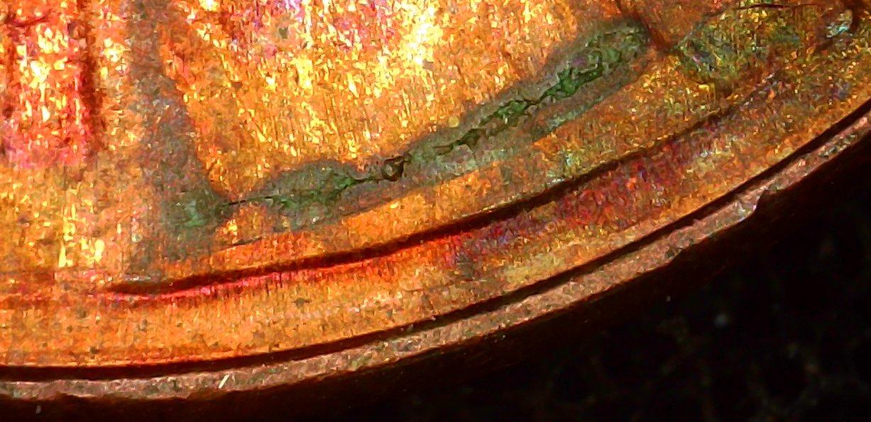 2013-D-Lincoln-Shield-Cent-With-Crazy-Toning-And-Texture.
