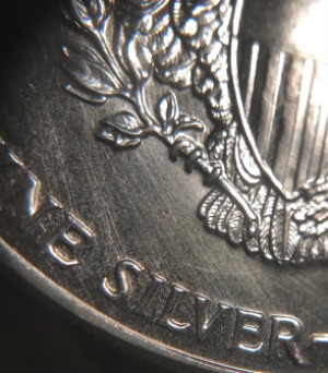 1987-Silver-Eagle-With-Die-Polishing-Marks-All-Over-The-Reverse-Fields