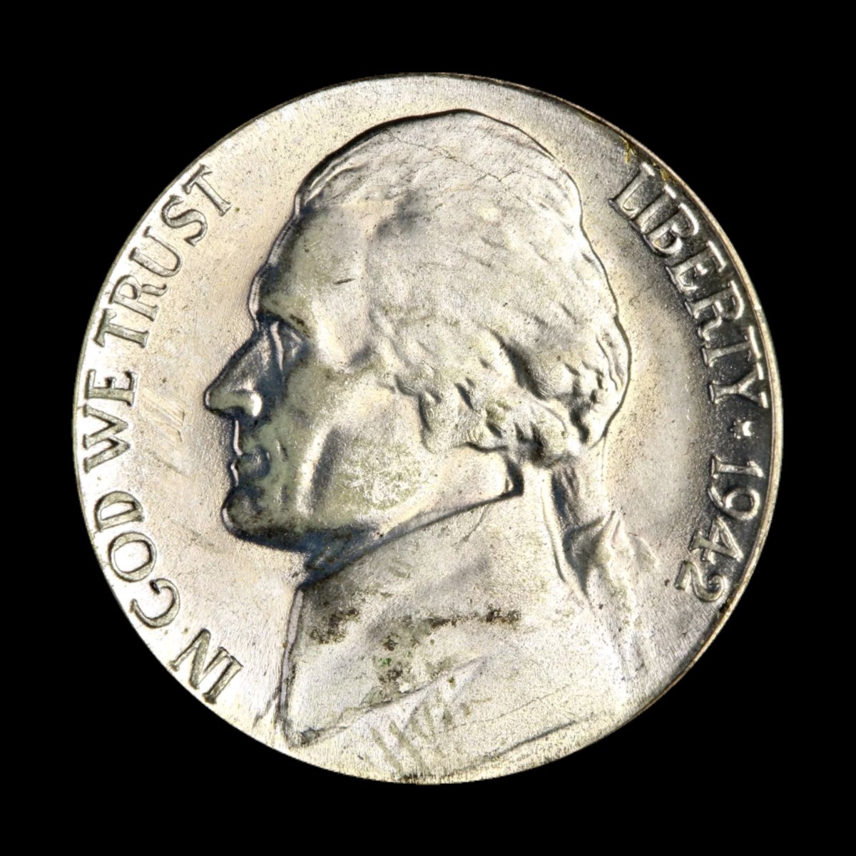 1942-S-Nickel-Bisecting-Rim-To-Rim-Die-Crack*
