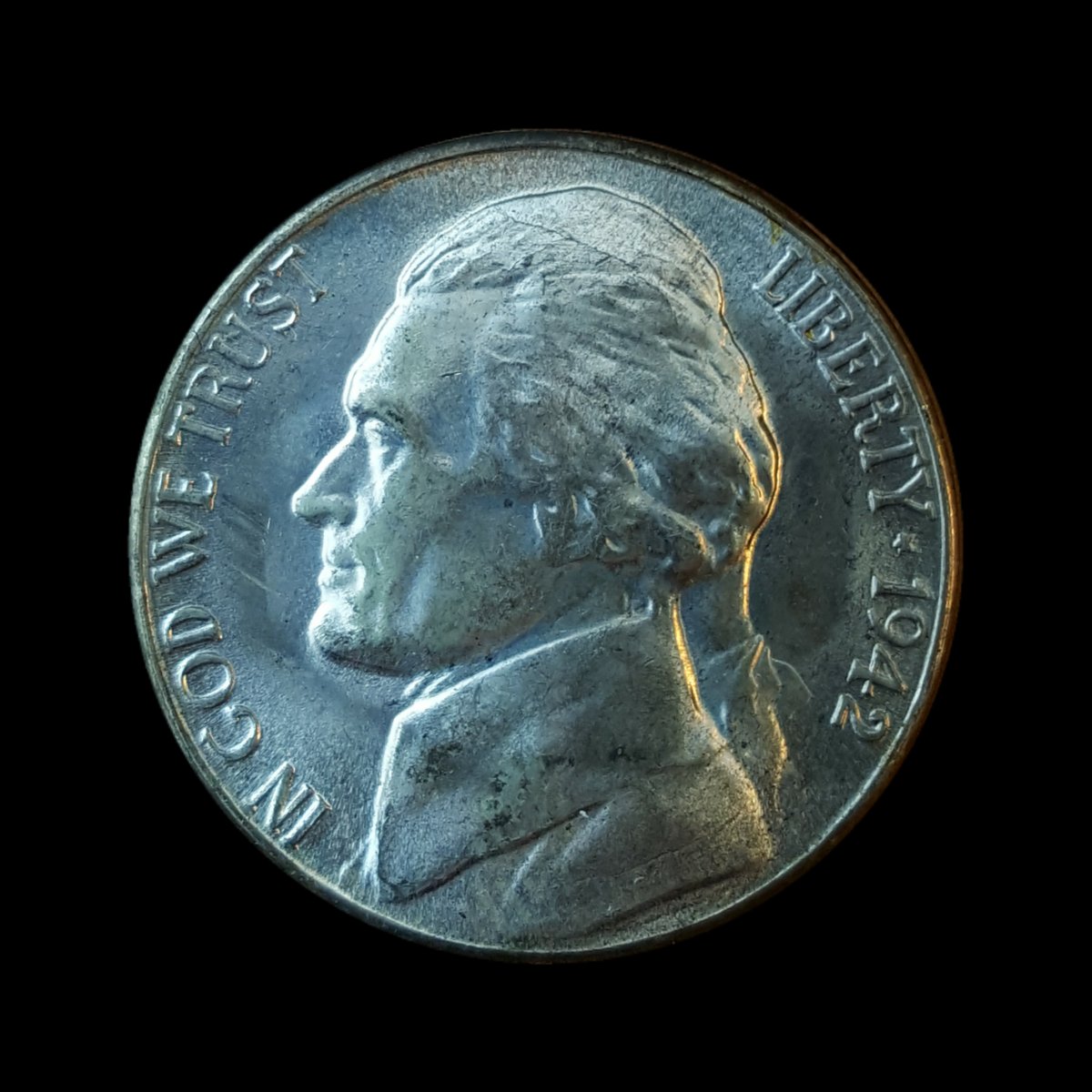 1942-S-Nickel-Bisecting-Rim-To-Rim-Die-Crack*