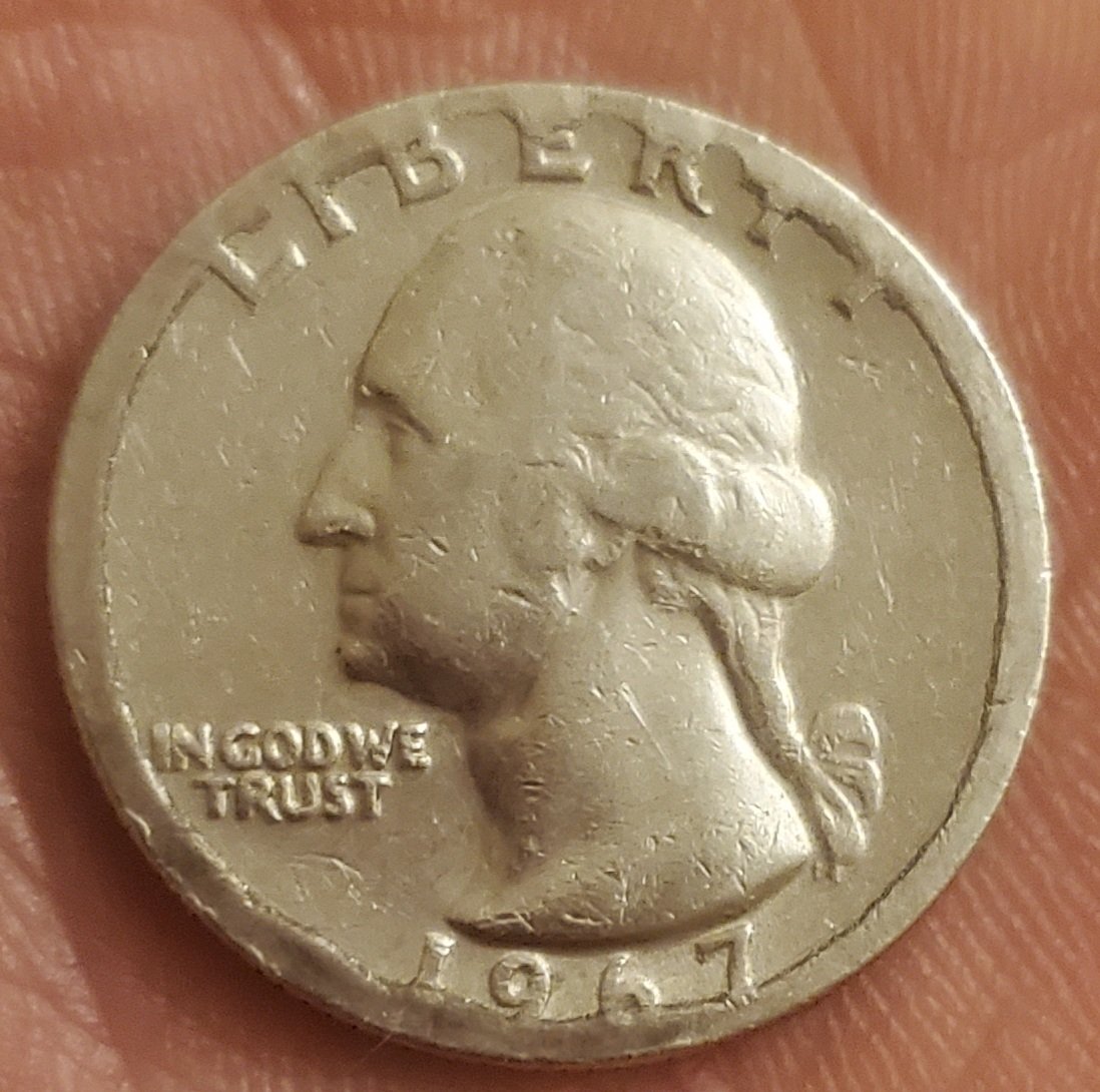 1967-Quarter.-Thoughts?-Planchet-Issue,-Folding,-Melting?