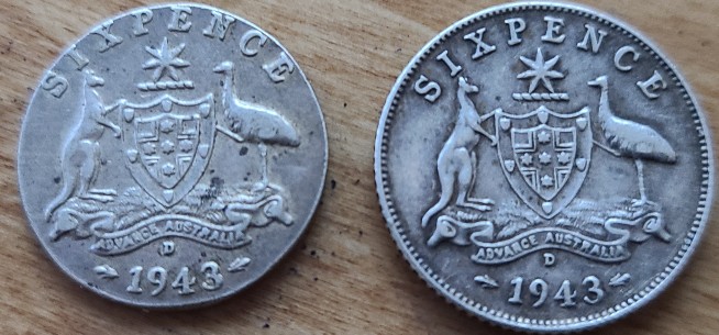 1943-D---6-Pence-Australia-Smaller/Less-Weight