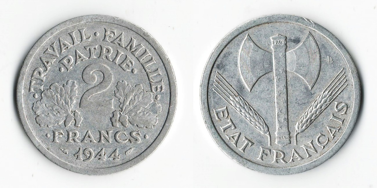 Mint-Mark-On-1943/44-French-Vichy-2-Franc-Coins