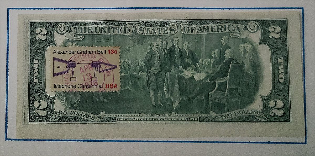 Misaligned?-1976-$2-Dollar-13-Cent-Stamped-Uncirculated-Bill