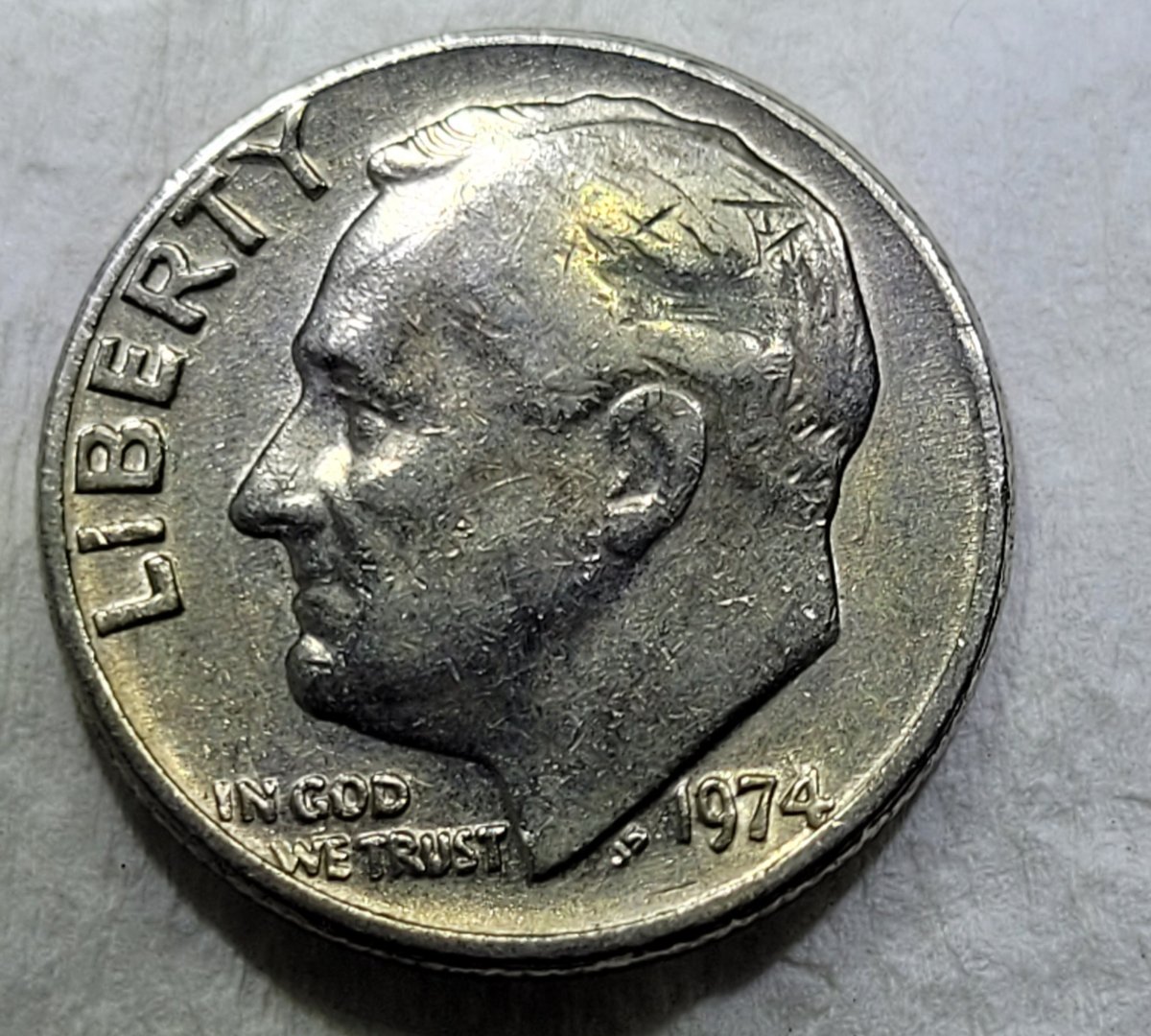 1974-Roosevelt-Dime,-No-Mint-Mark,-Torch-Question.