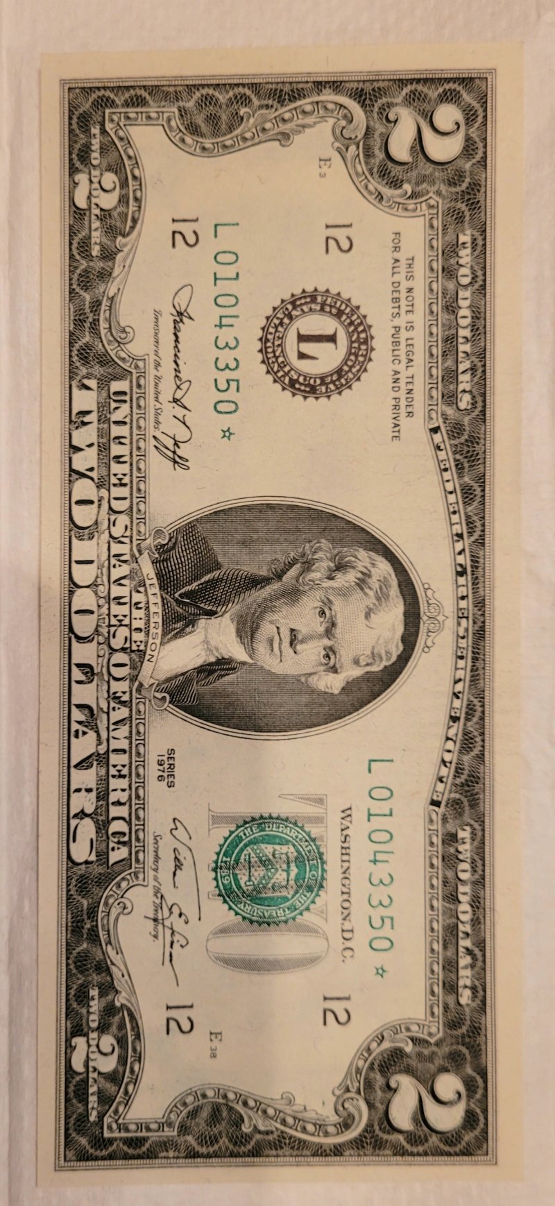 Grandma's-1976-$2.00-Bill-With-A-Star-Next-To-Serial-Number