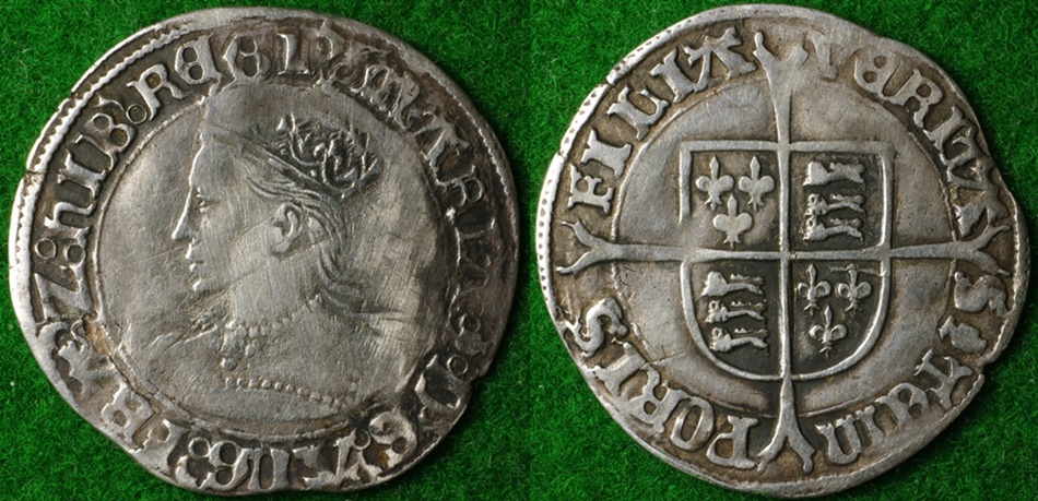 Hammered-Philip-And-Mary-Groat.-Mary's-Bust.