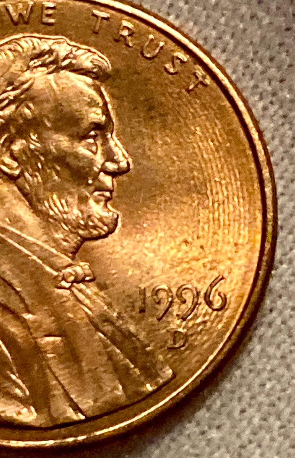 1996-D-Lincoln-Cent---Concentric-Lathe-Lines-On-Obverse