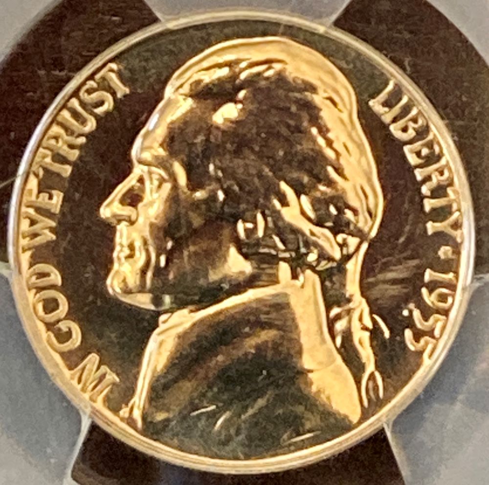 1955-Jefferson-Proof-Nickel,-Tdr---Looking-For-Split-Serifs!