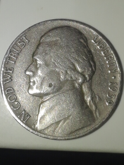 1939-Nickel-Hole-On-Face--1954-Nickel-No-Mint-Mark