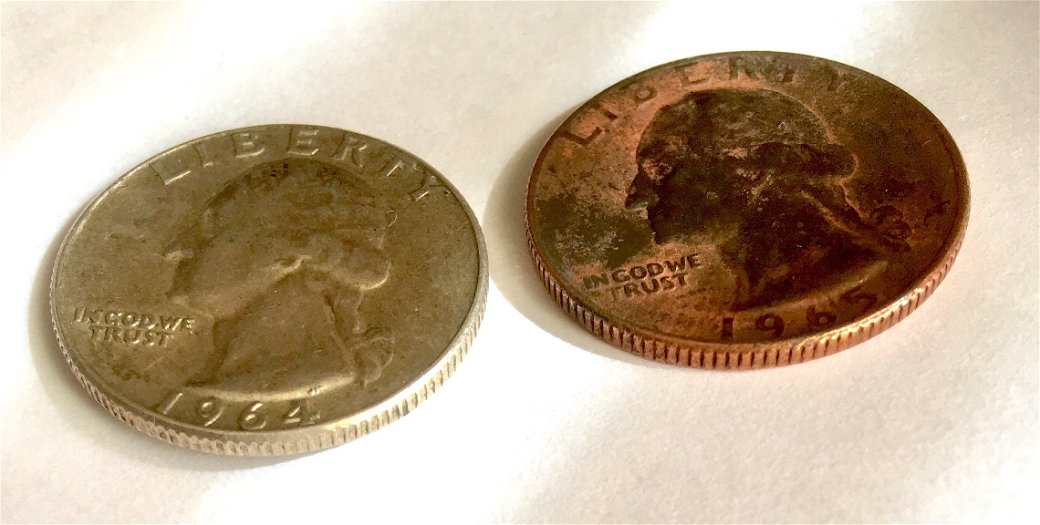 1965-Quarter-,-Circulated-Appears-To-Be-Of-A-Different-Color,-Copper?