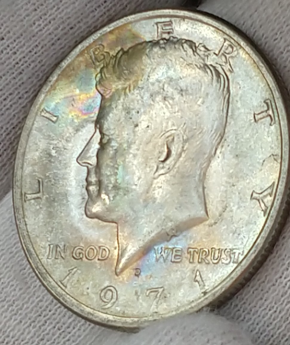 1971-D-Kennedy-Half,-Toning-Or-Damage?
