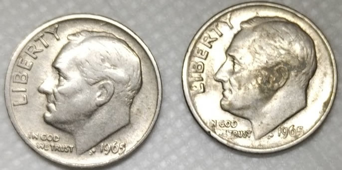 1965-Dimes-One-Silver-One-Not.