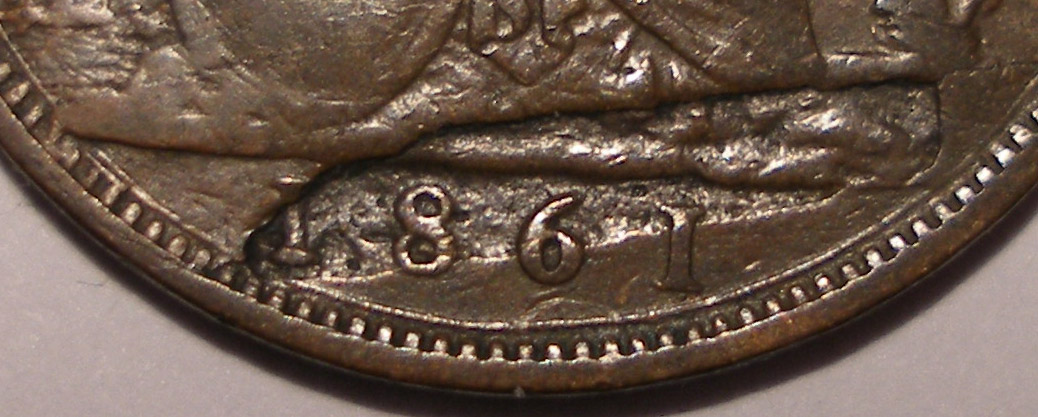 1861-Half-Penny--With-Mint-Mark-Plus-Die-Error?-Help-To-ID-Please