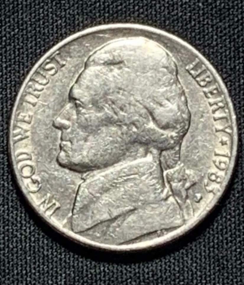 1983-P-Jefferson-Nickel:-Possibly-Struck-Through-A-Late-Stage-Die-Cap
