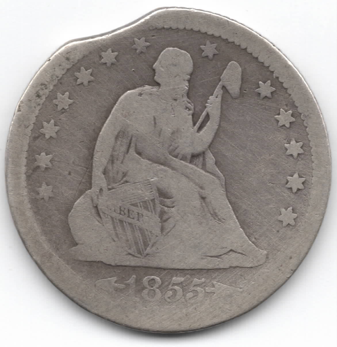 1855-Seated-Liberty-Quarter-Clipped-Planchet