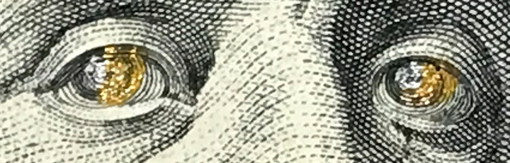 Gold-On-Ben-Franklin's-Eyes-On-$100-Bill