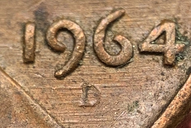 1964-D-Lincoln,-Heavy-Abrasion-On-The-Mint-Mark-Field,-Not-An-Error-But-Neat