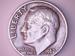 1967-Dime-W/Unknown-Image-On-Reverse,-Help!