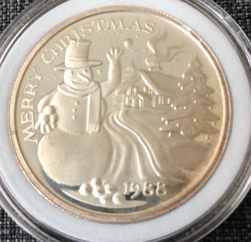 1988-Merry-Christmas-Snowman/Cabin-Silver-Dollar-Id:-Spm-Silver-Round