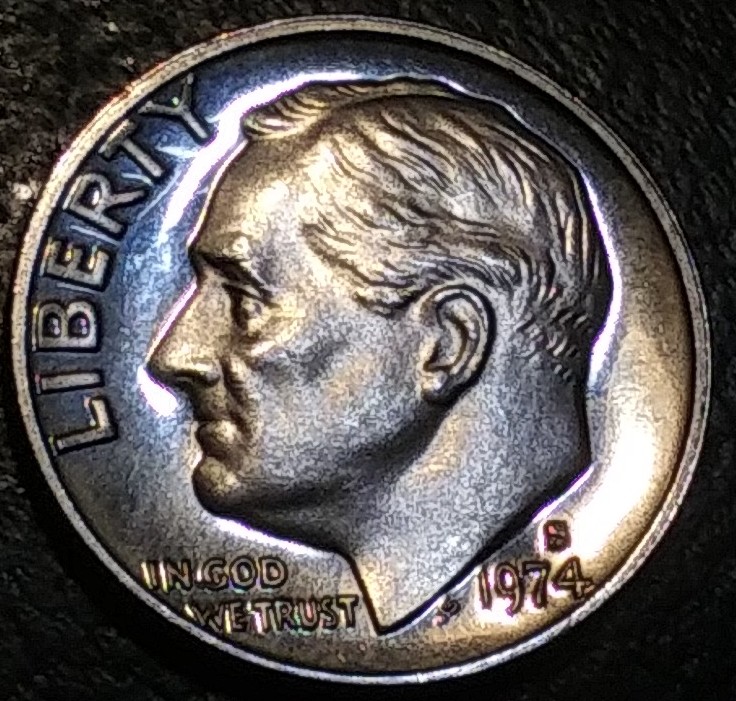 1974--Roosevelt-Dime-Proof/Blue