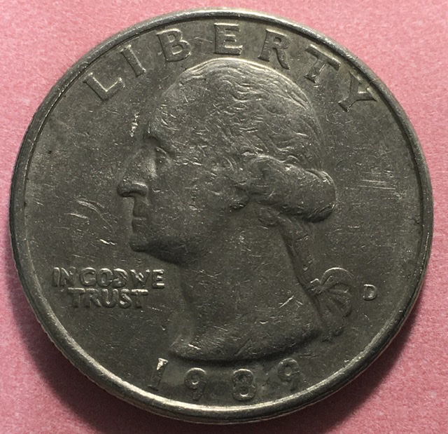 1989-D-Quarter,-Extra-Tuft-Hair-On-Head?-MD?-RPM?-Badly-Worn,-Pareidolia?