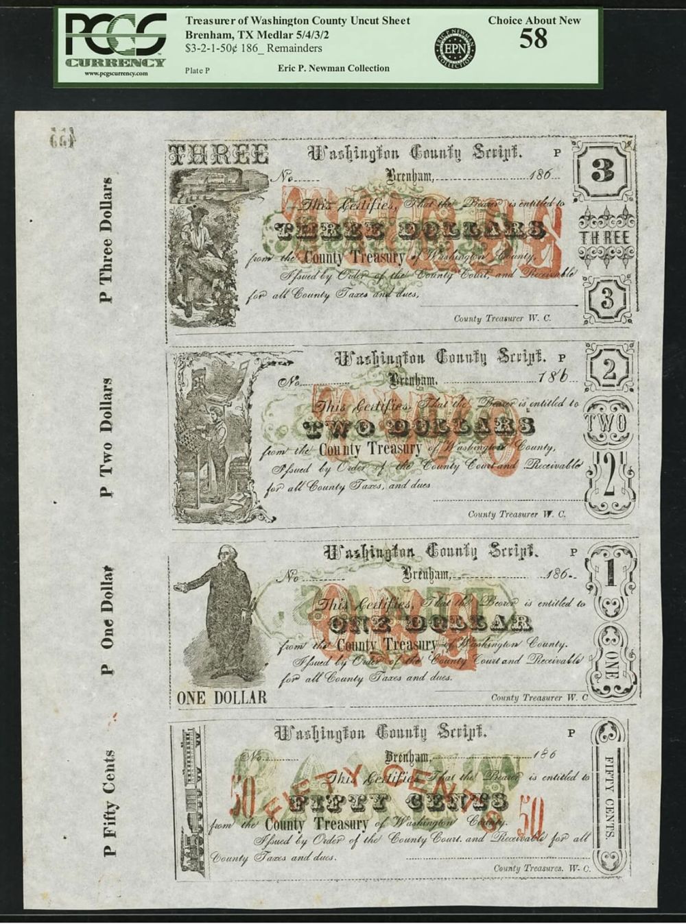 186?-Washington-On-The-Brazos-Script-Uncut,-Unsigned
