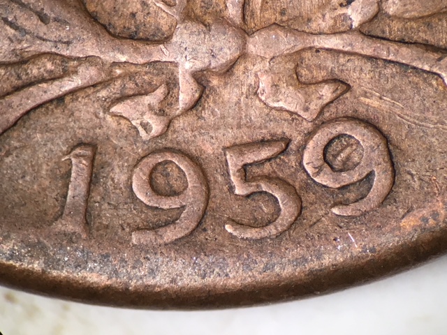 1959-Colombia-5-Centavos-Interesting-Repunched-Date-RPD