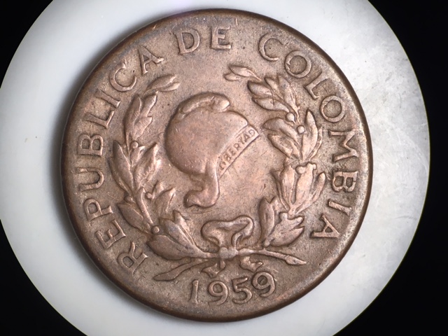 1959-Colombia-5-Centavos-Interesting-Repunched-Date-RPD