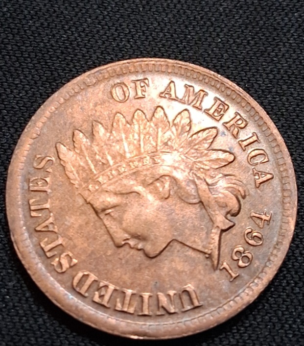 Found-An-1864-Indian-Head-Cent-L-On-The-Ribbon-Cameo-Uncirculated